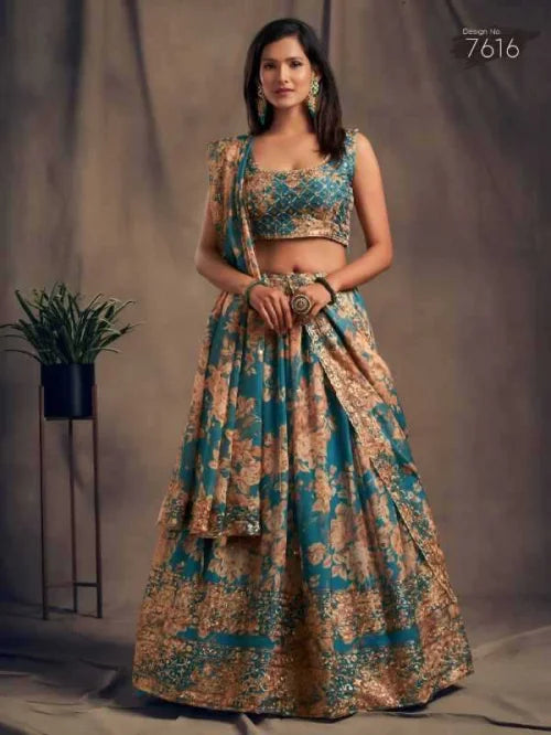 Organza Wedding Lehenga in Matching • 7616