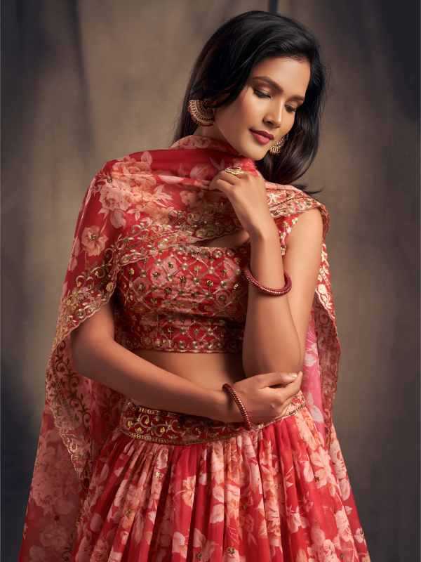 Organza Traditional Lehenga in Matching •