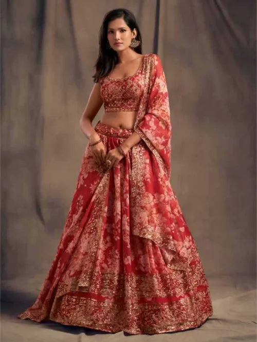 Organza Traditional Lehenga in Matching •