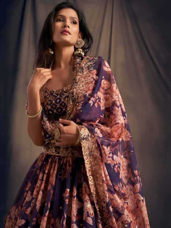 Organza Wedding Lehenga in Matching • 7618