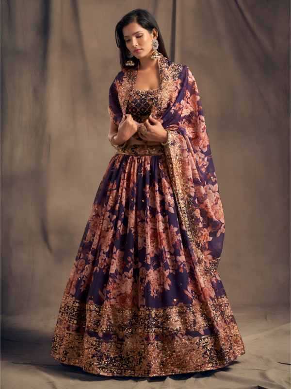 Organza Wedding Lehenga in Matching • 7618