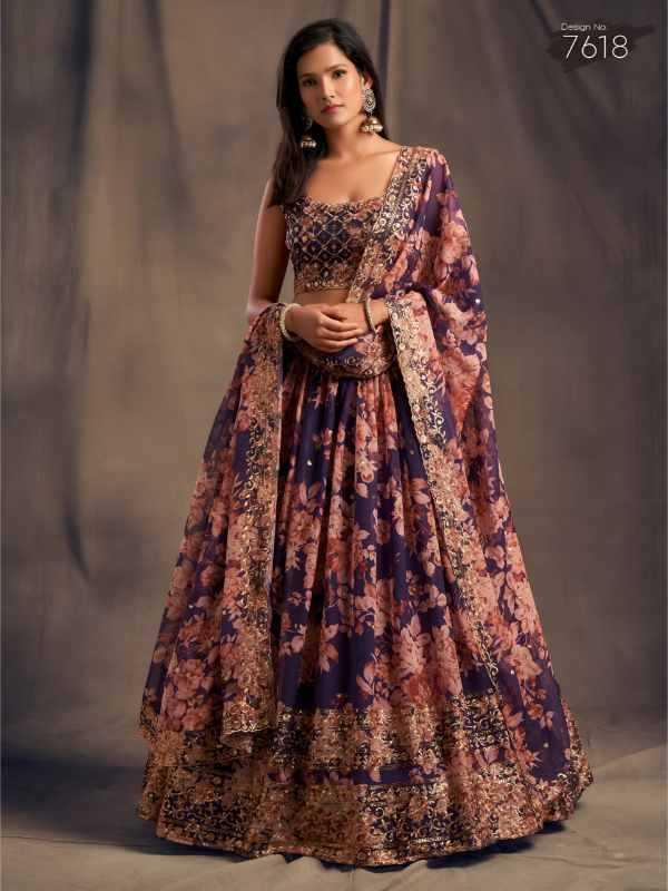 Organza Wedding Lehenga in Matching • 7618