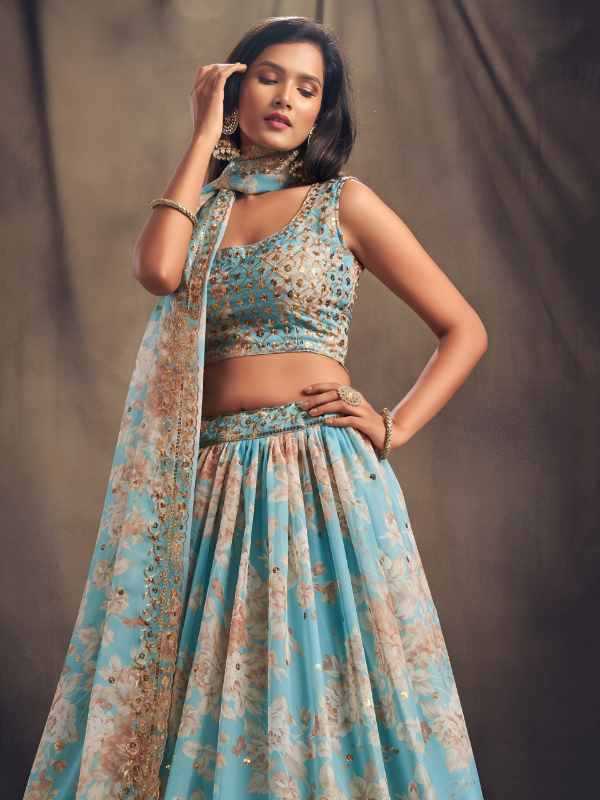 Organza Wedding Lehenga in Matching •