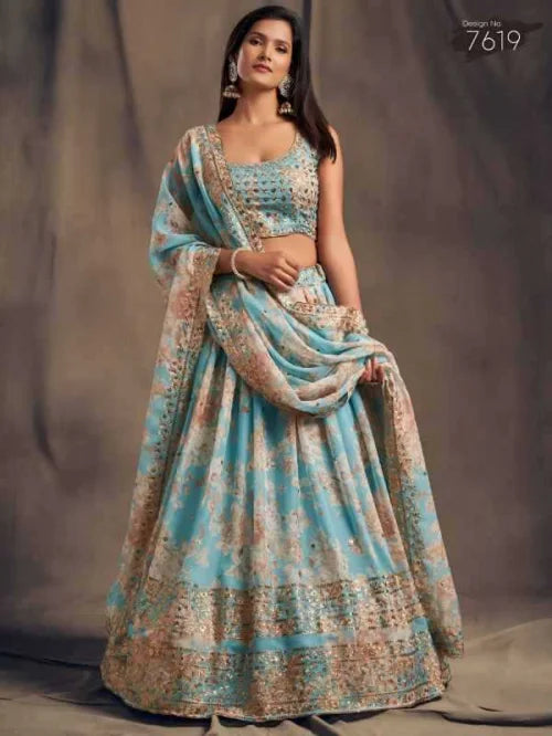 Organza Wedding Lehenga in Matching •