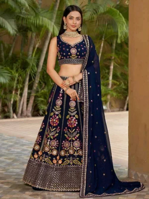 Georgette Wedding Lehenga in Matching • 8003