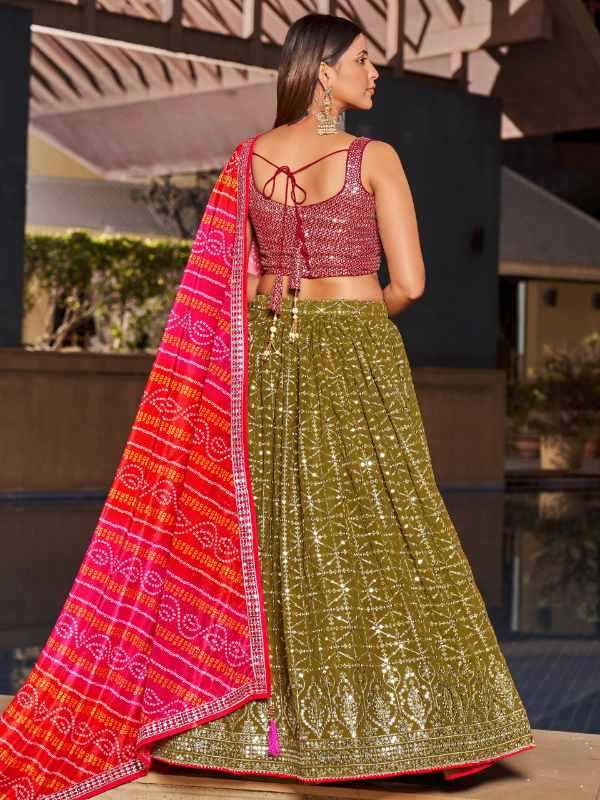 Georgette Wedding Lehenga in Pink •