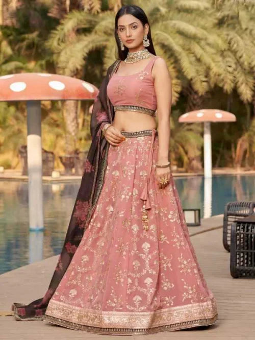 Georgette Lehenga in Matching •