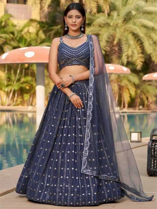 Georgette Wedding Lehenga in Matching • 8006