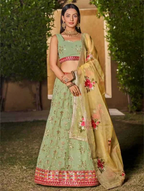 Georgette Wedding Lehenga in Matching • 8007