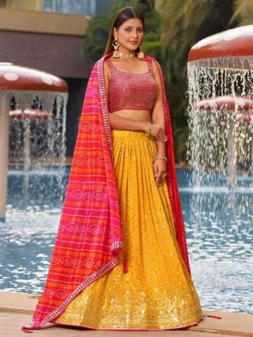 Georgette Wedding Lehenga in Pink • 8008