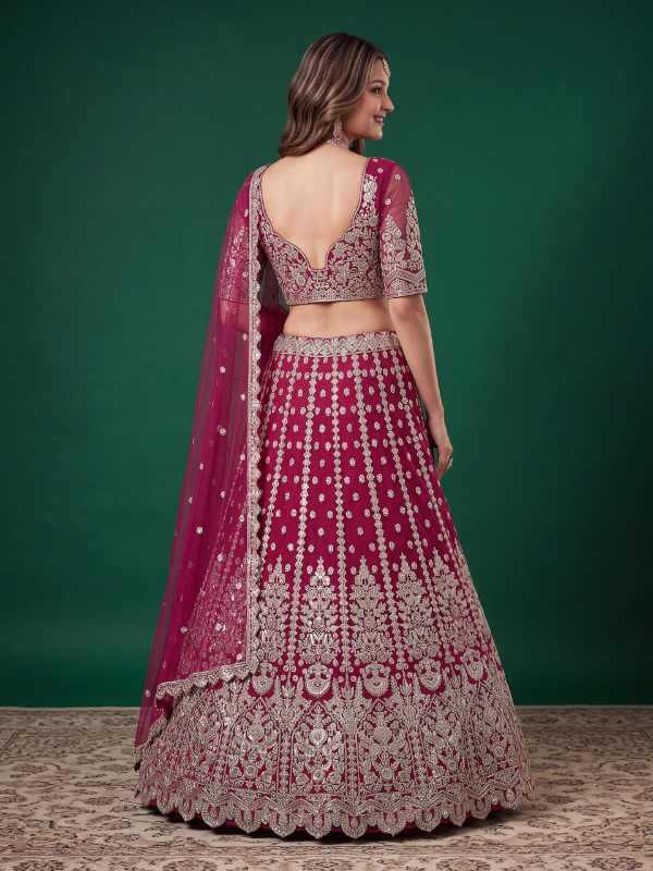 Pink Soft Net Wedding Lehenga in Matching •
