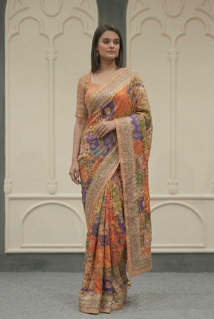 Chinon Silk Printed Saree