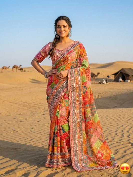Chinon Silk Party Wear Saree