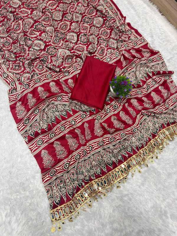 Satin Printed Saree in Black