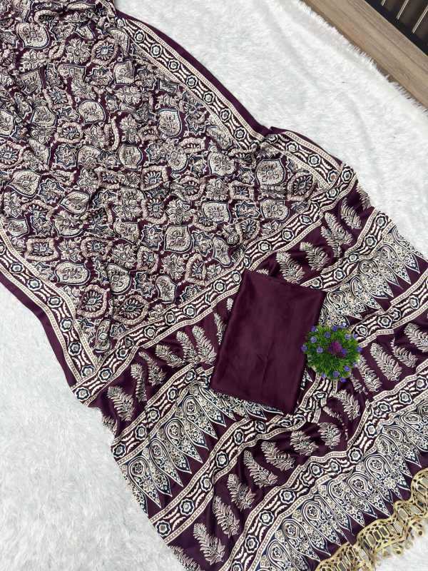 Satin Printed Saree in Black
