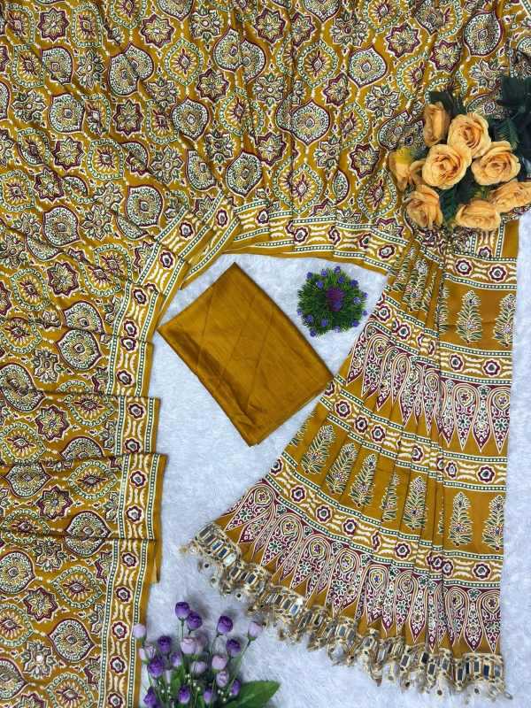 Satin Printed Saree in Black