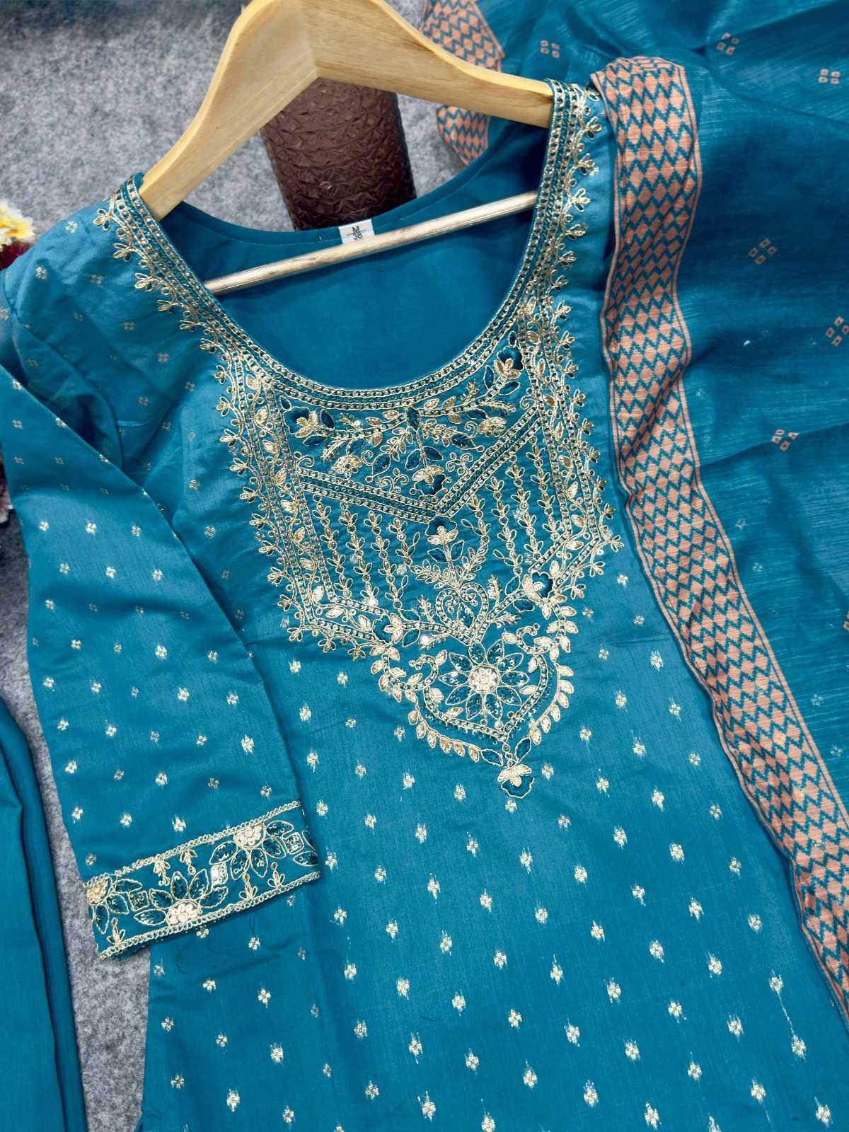 Chanderi Cotton Party Wear Kurti in Sky Blue