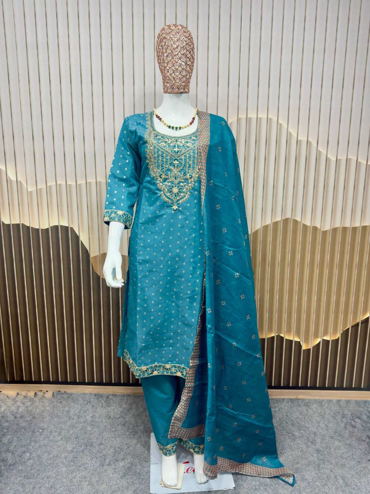 Chanderi Cotton Party Wear Kurti in Sky Blue