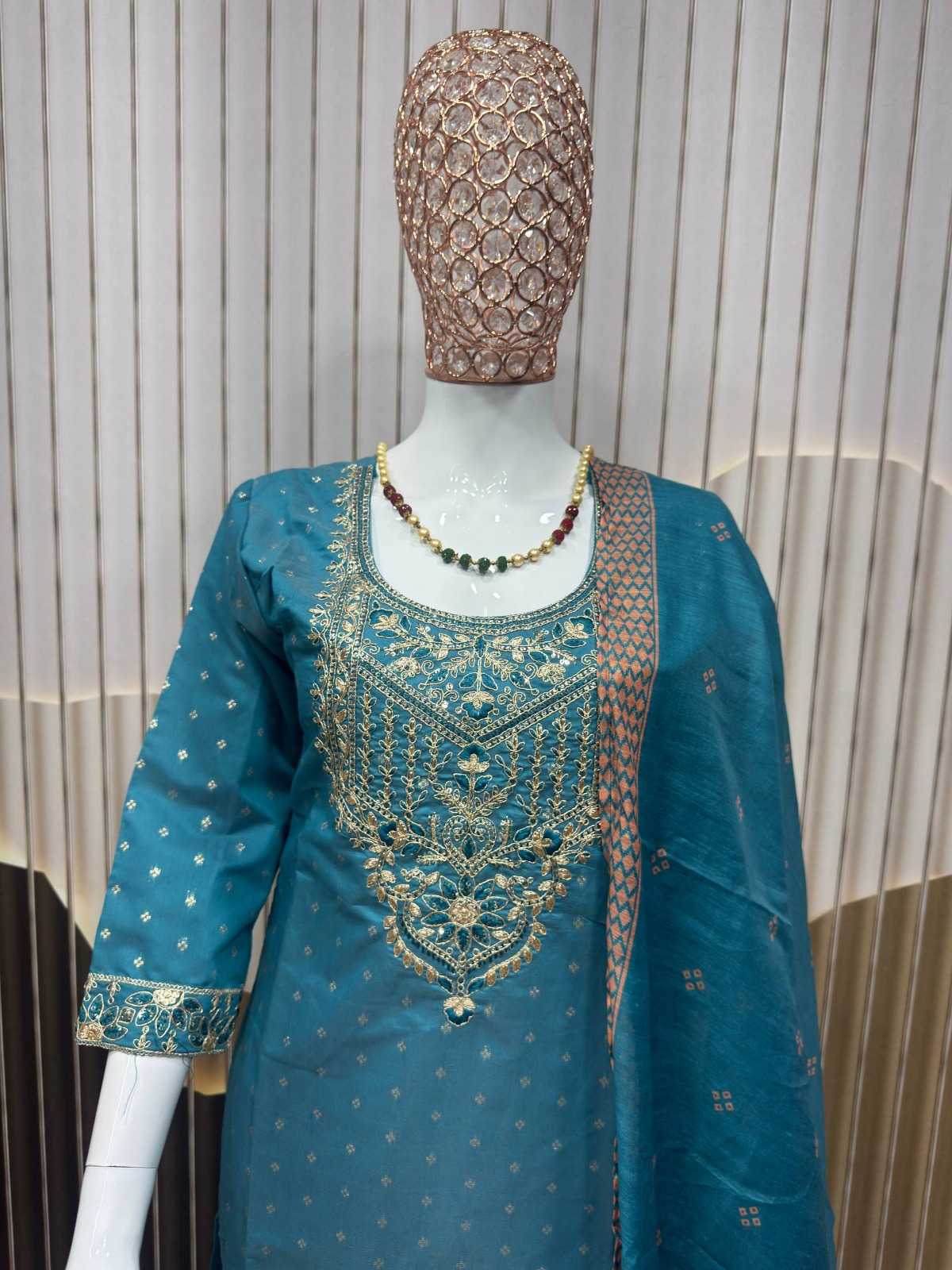 Chanderi Cotton Party Wear Kurti in Sky Blue
