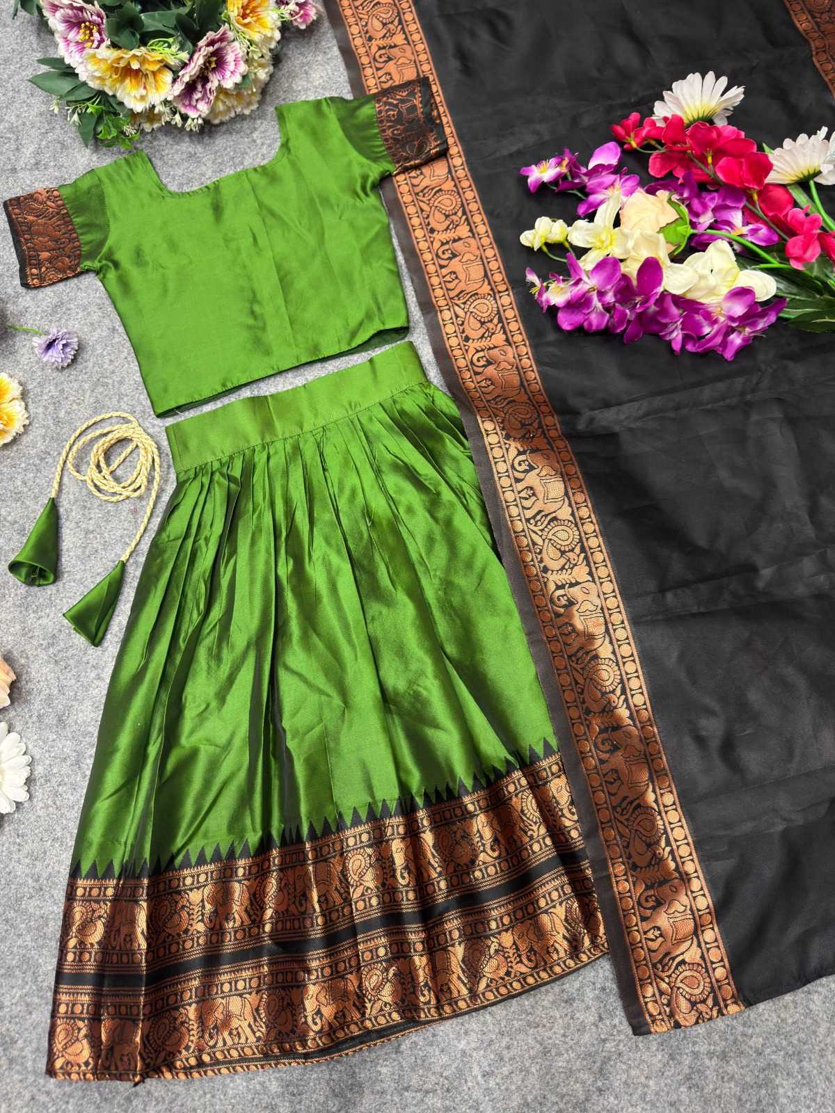 Soft Silk Kids Lehenga in Morpich