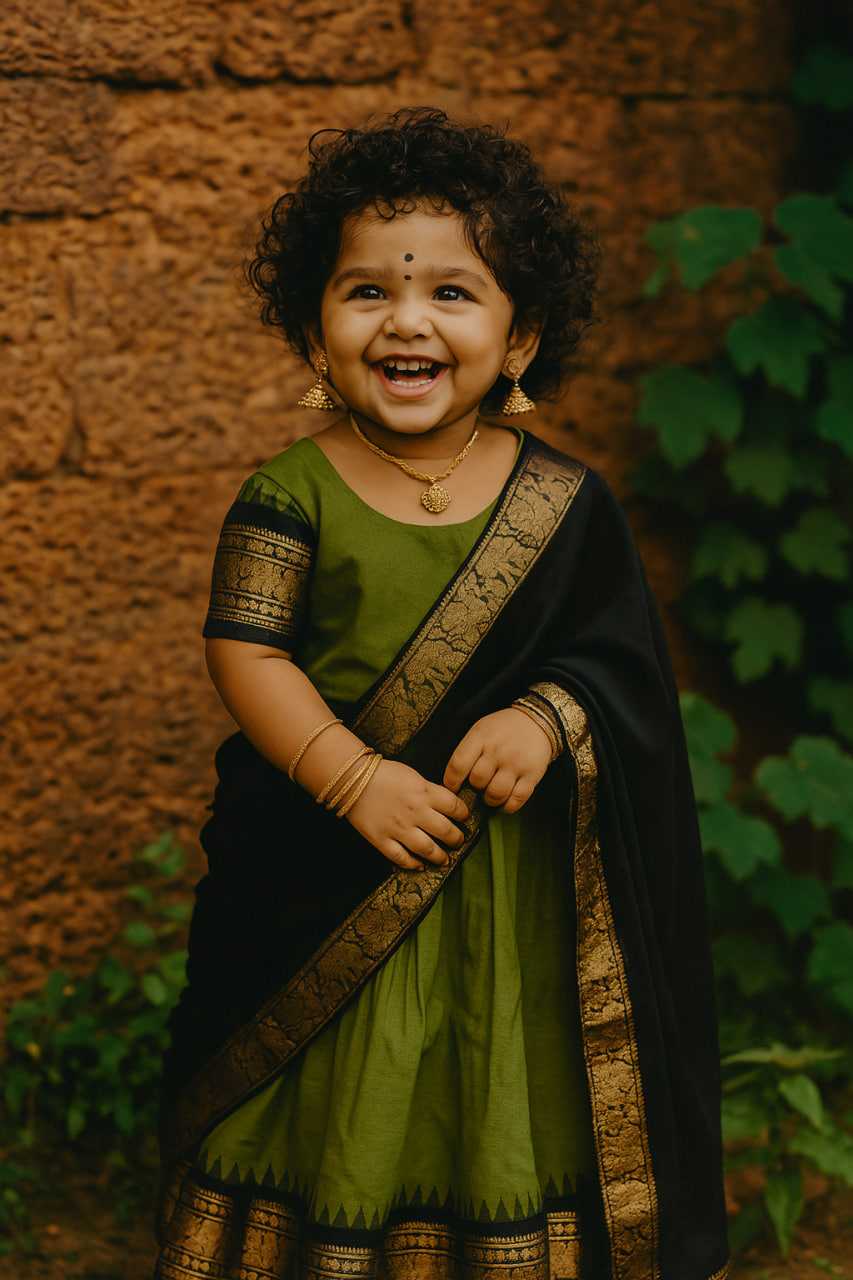 Soft Silk Kids Lehenga in Morpich
