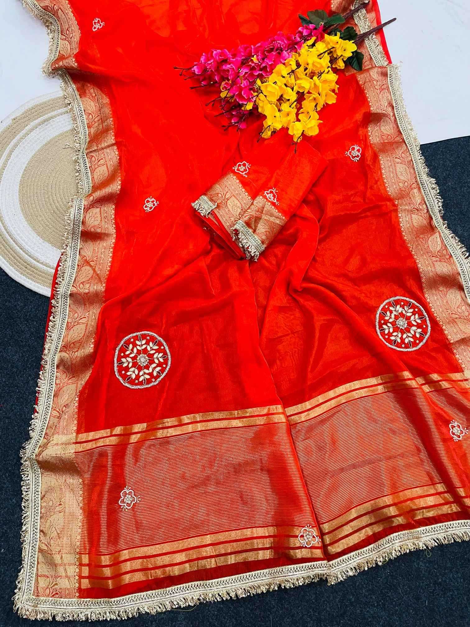 Satin Hand Work Saree