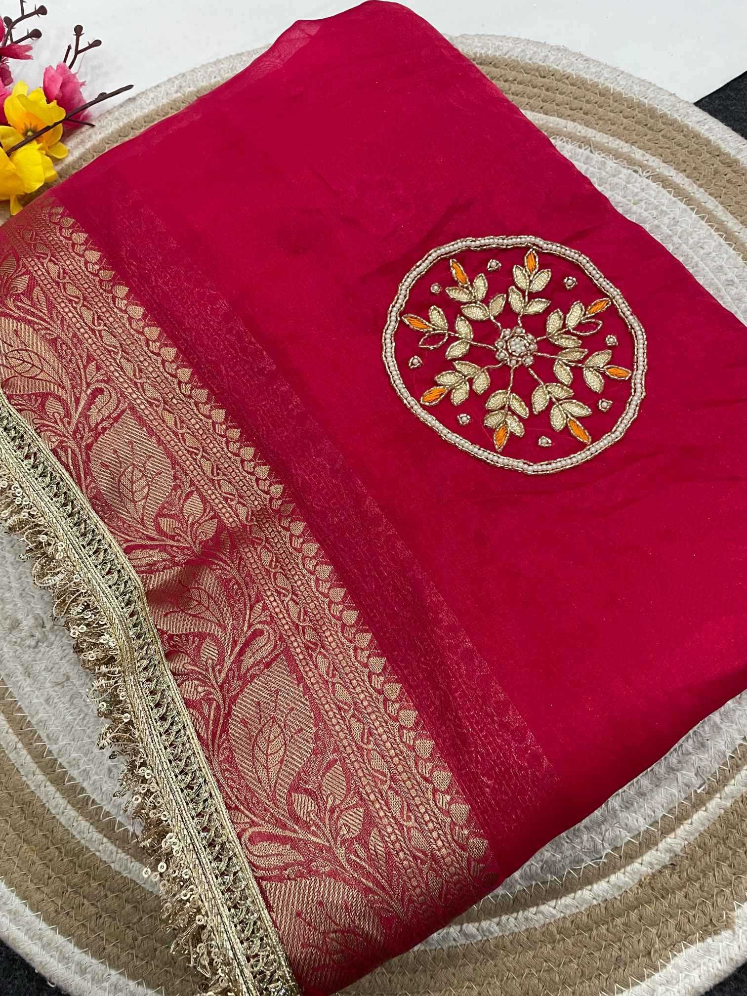 Satin Hand Work Saree
