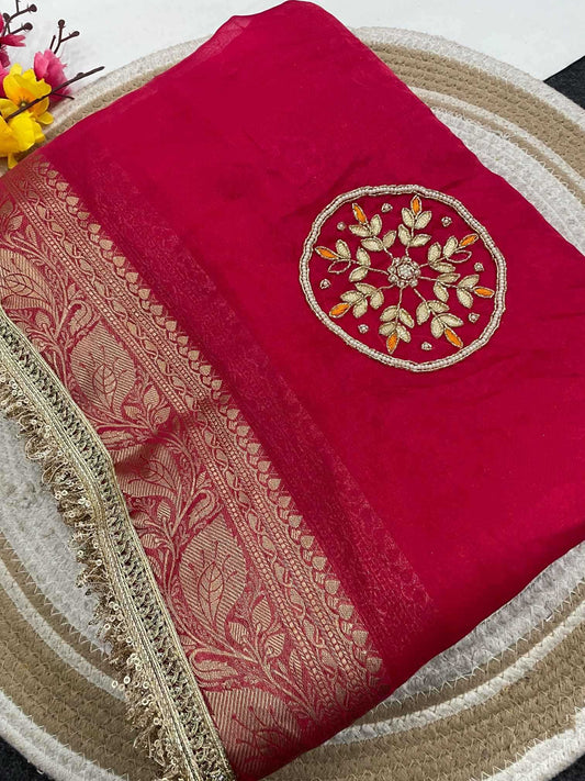 Satin Hand Work Saree