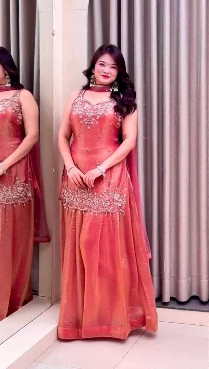 Satin Embroidery Suit in Sky