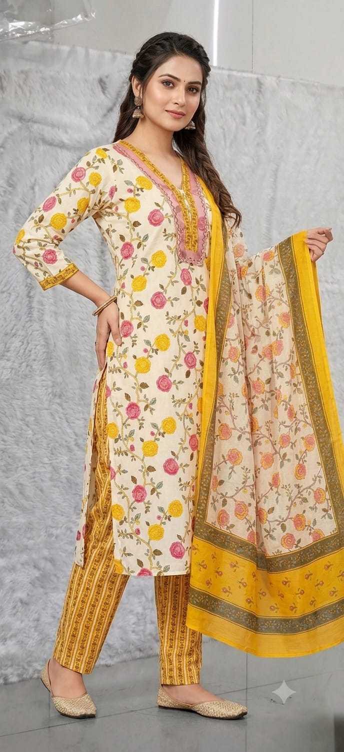 Cotton Designer Kurti in Yellow