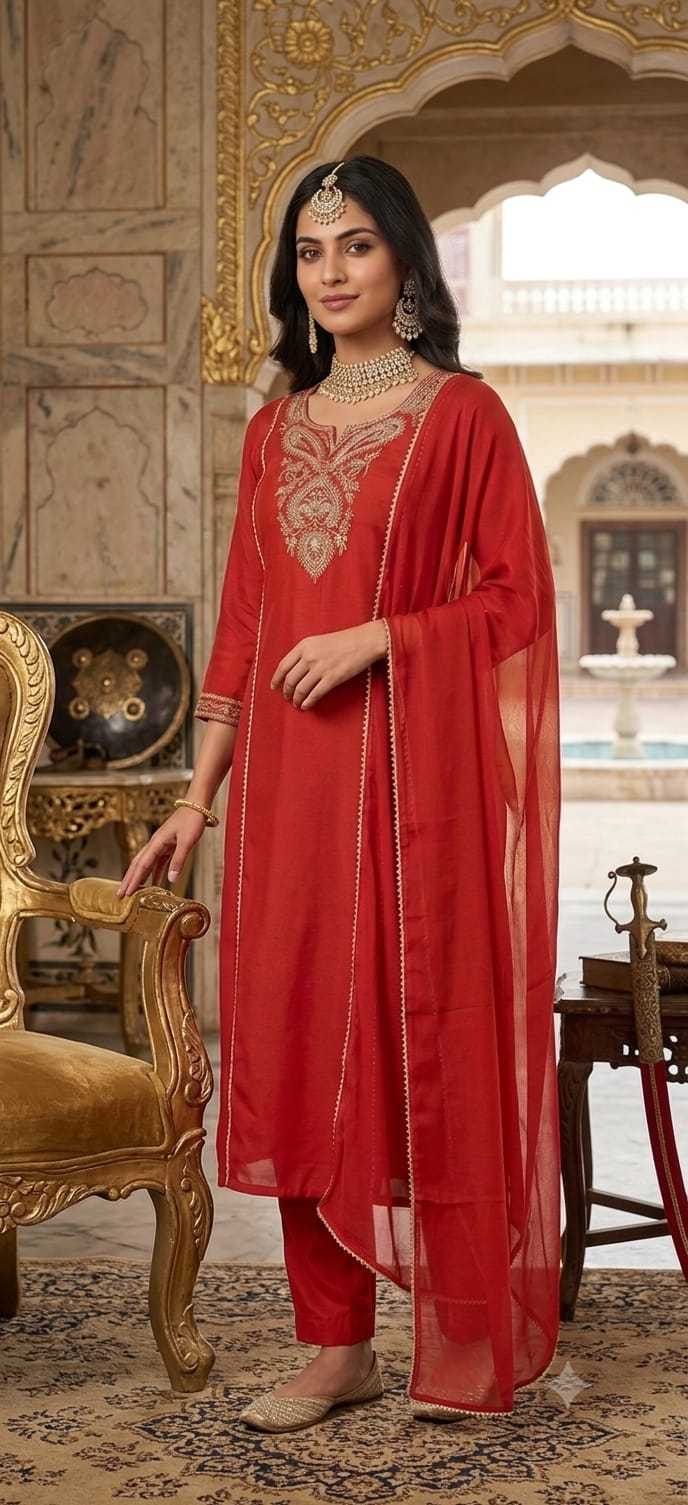Slub Reyon Party Wear Kurti in Rama