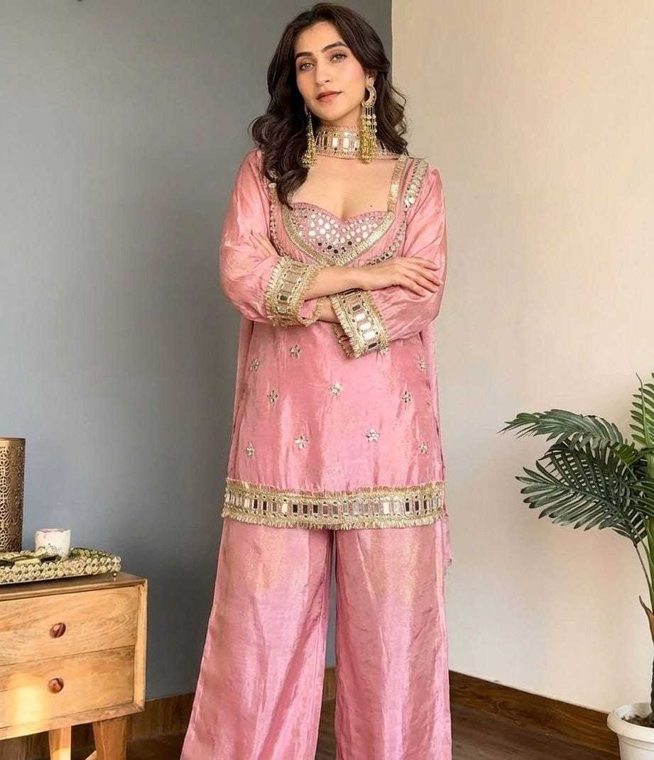 Chinon Silk Embroidery Suit in White