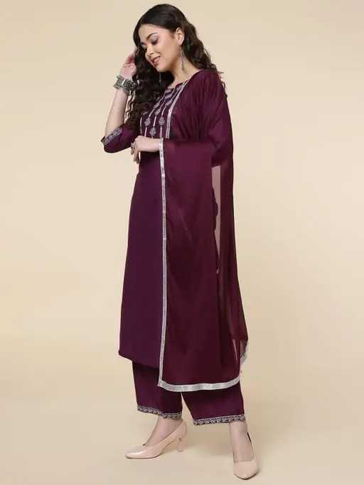 Rayon Designer Kurti in Dark Wine