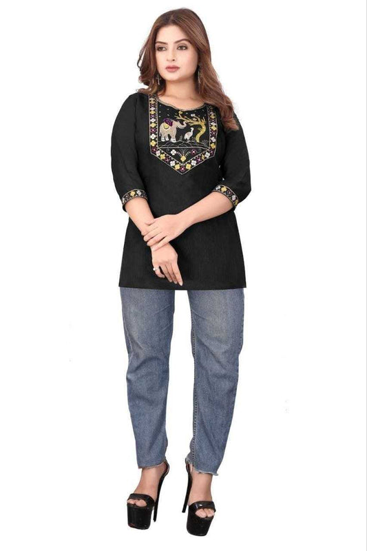 Cotton Short Kurti in Black
