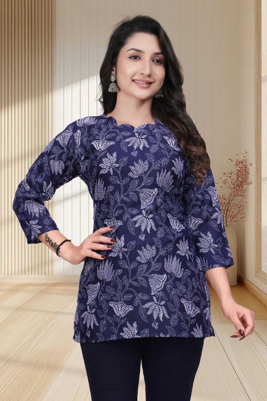 Cotton Short Kurti in Navy Blue