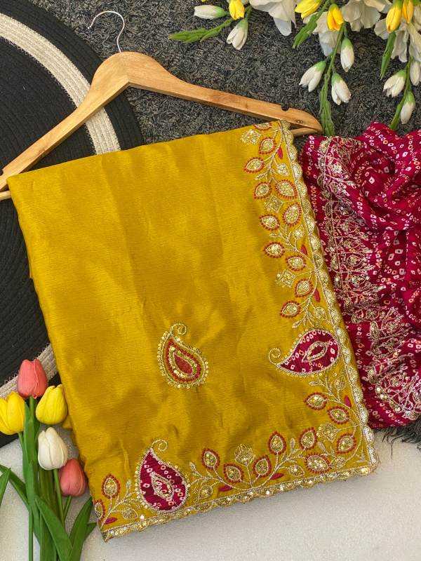 Chinon Silk Designer Saree in Coral