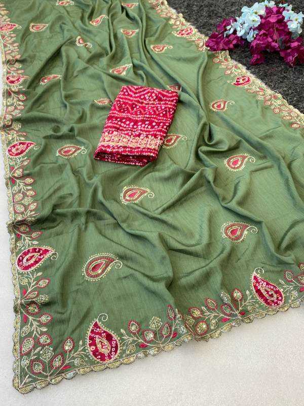 Chinon Silk Designer Saree in Coral