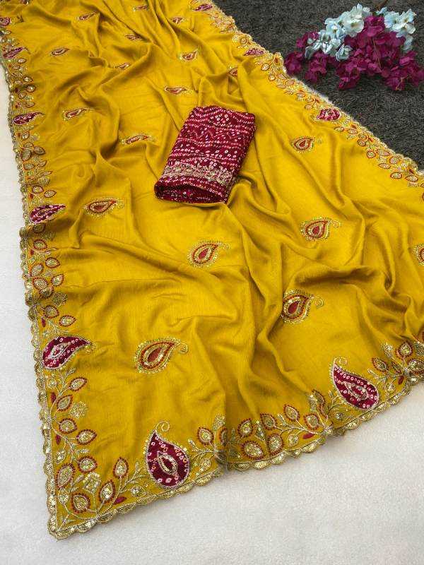 Chinon Silk Designer Saree in Coral