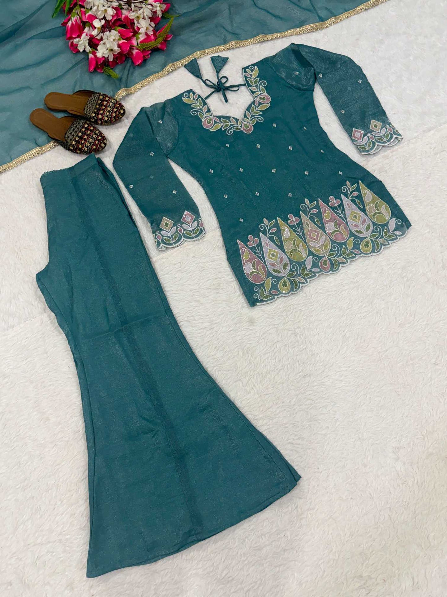 Crush Silk Embroidery Suit