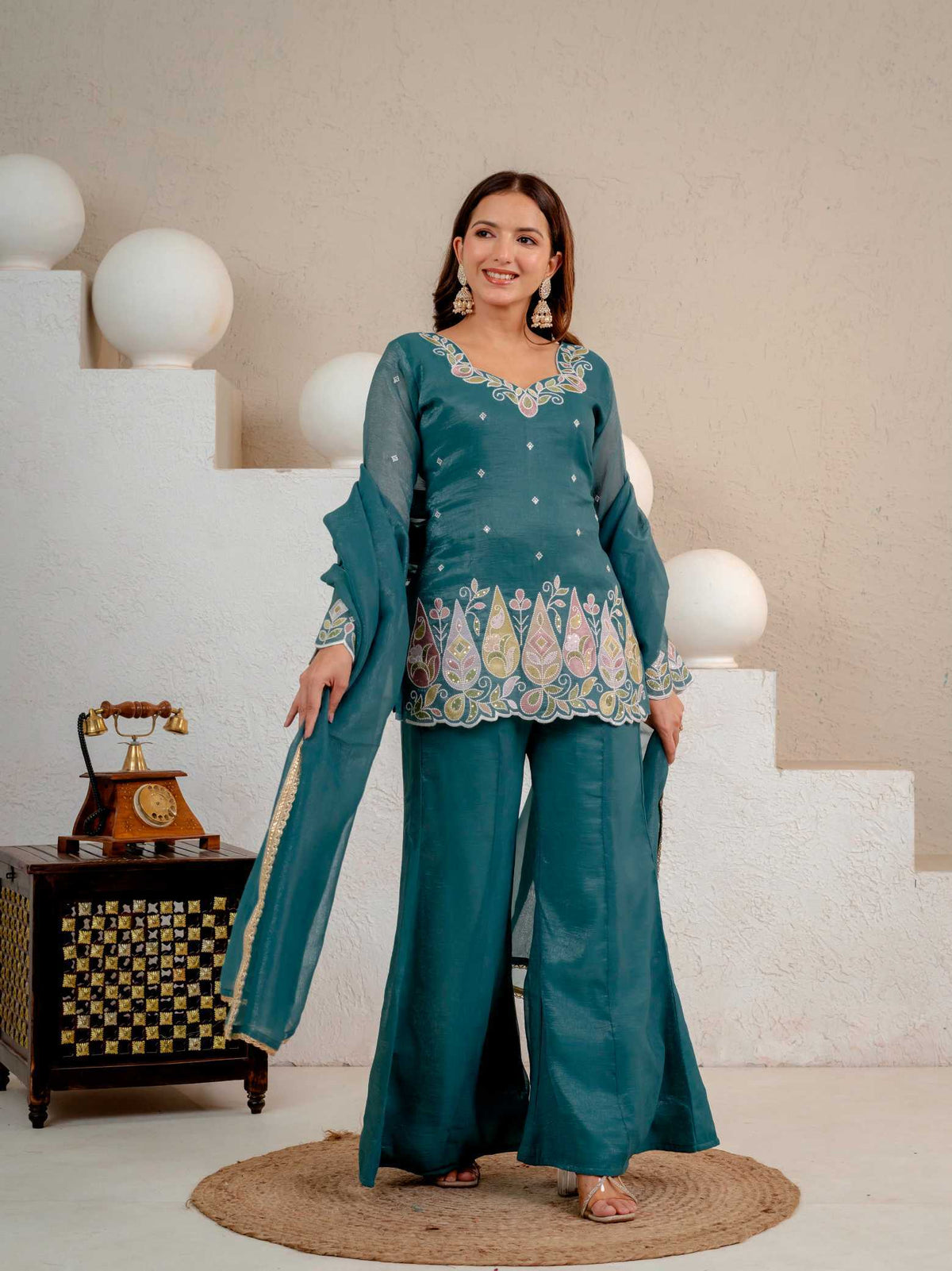 Crush Silk Embroidery Suit