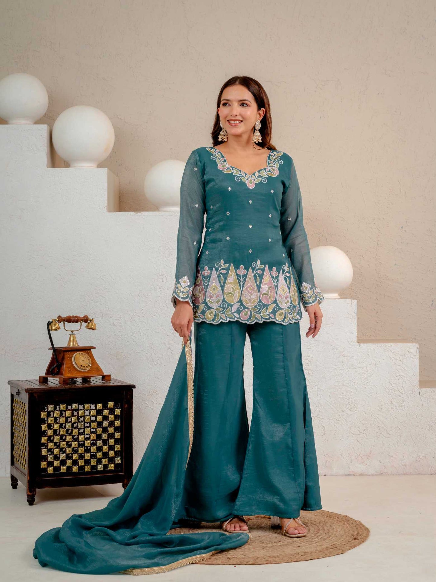 Crush Silk Embroidery Suit