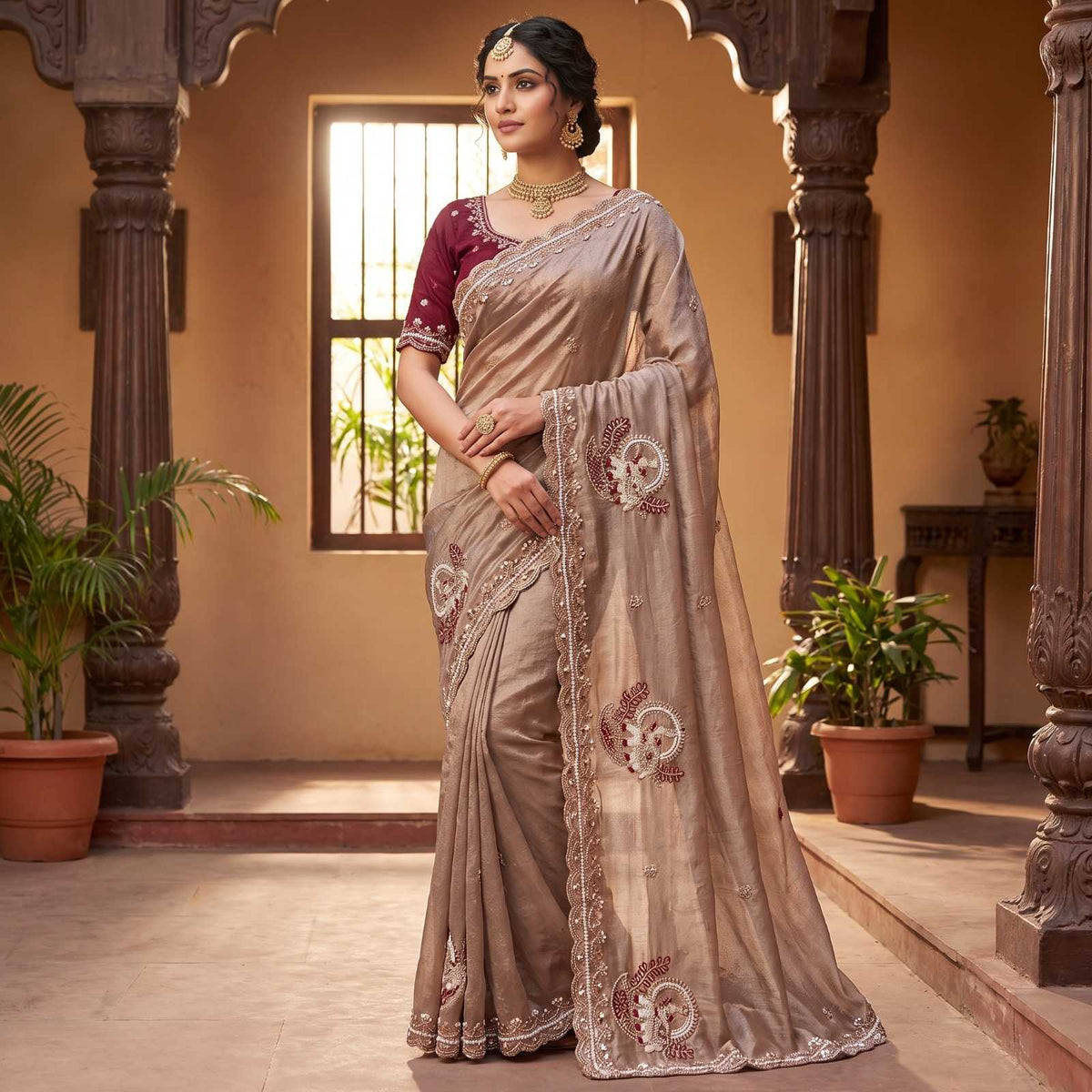 Hathi Satin Silk Traditional Saree