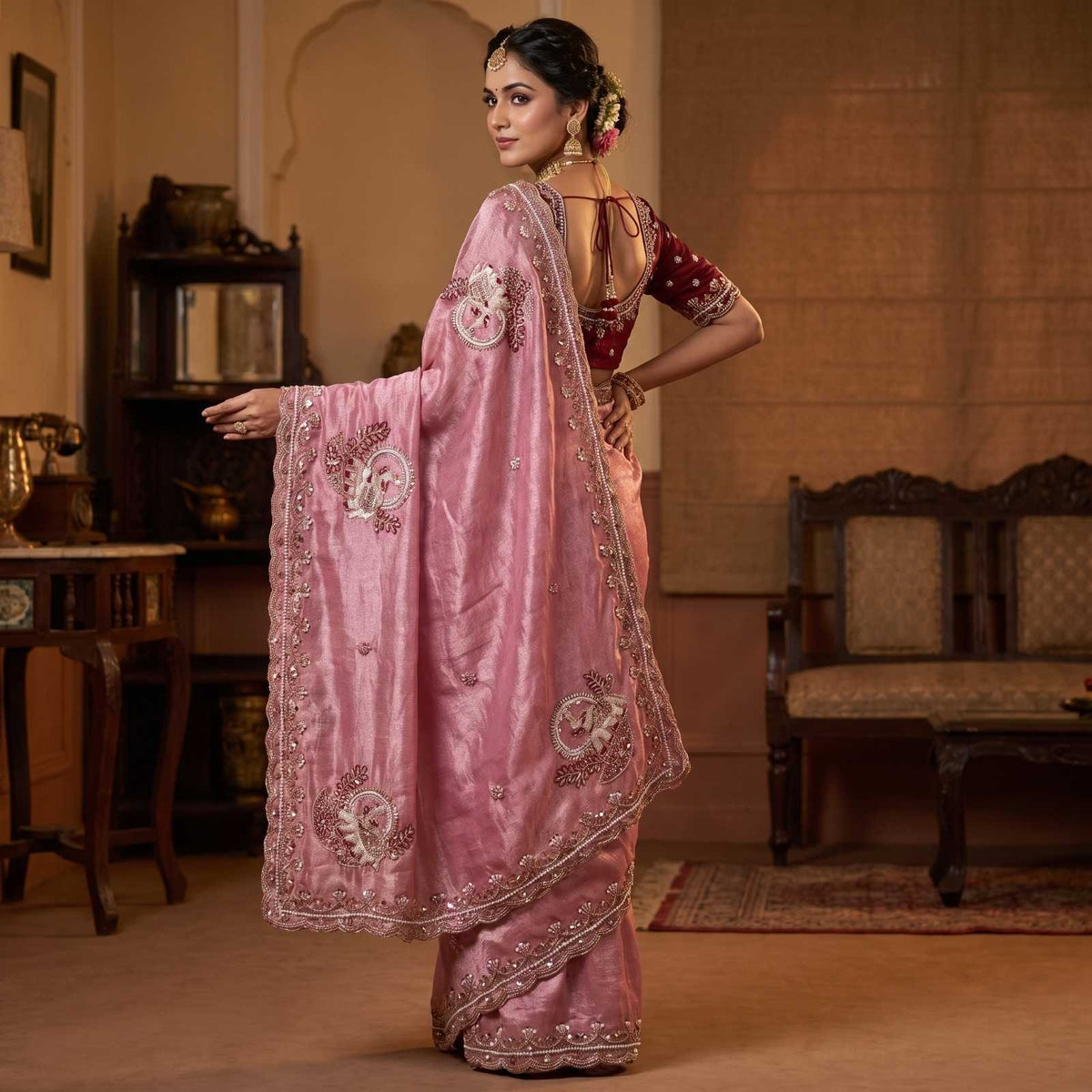 Hathi Satin Silk Traditional Saree