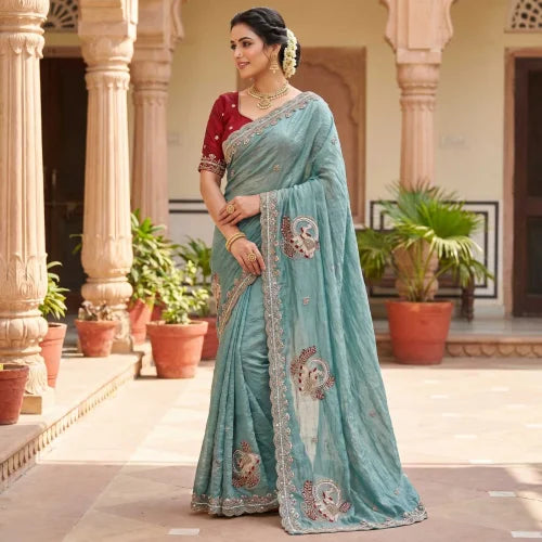 Hathi Satin Silk Traditional Saree