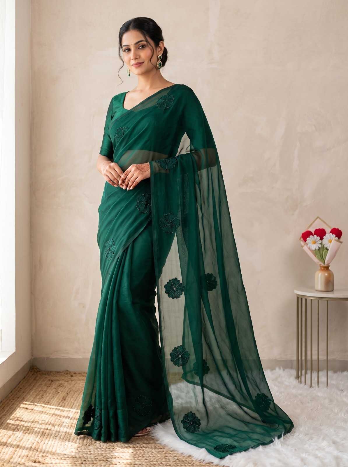 Satin Sequence Saree in Brown