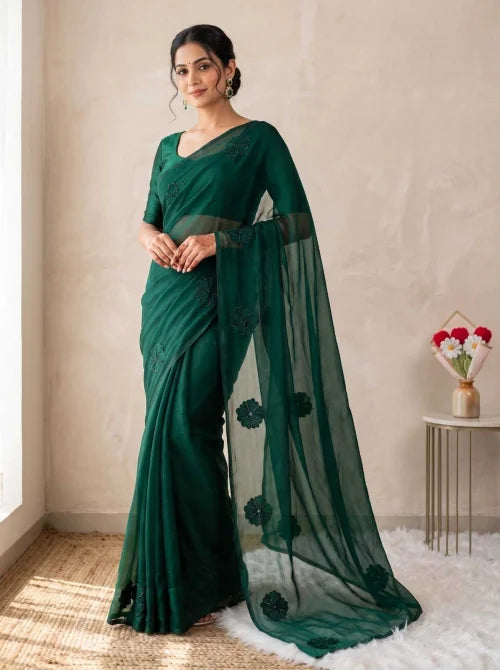 Satin Sequence Saree in Brown