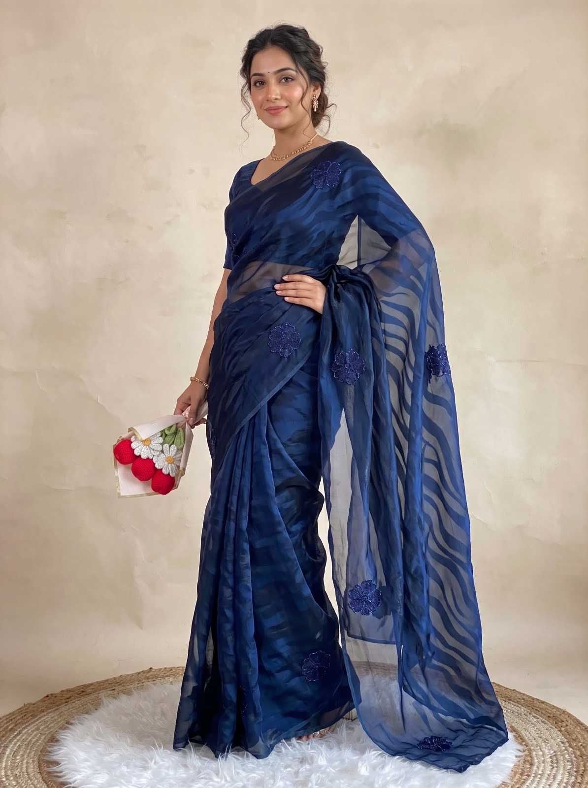 Satin Sequence Saree in Brown