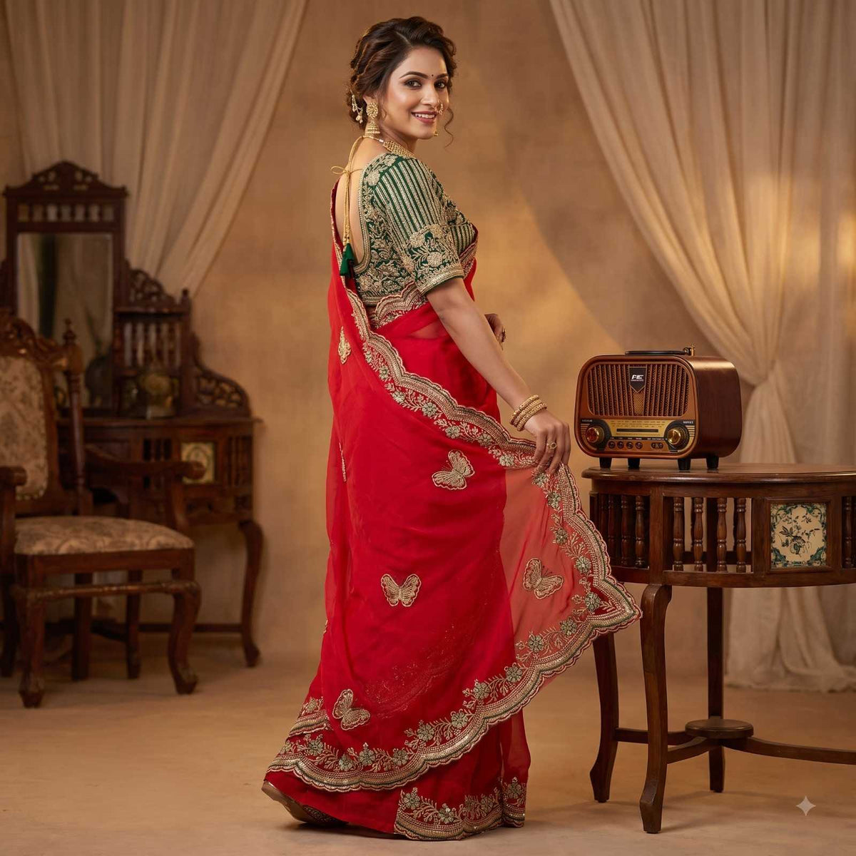 Ura Satin Sequin Saree