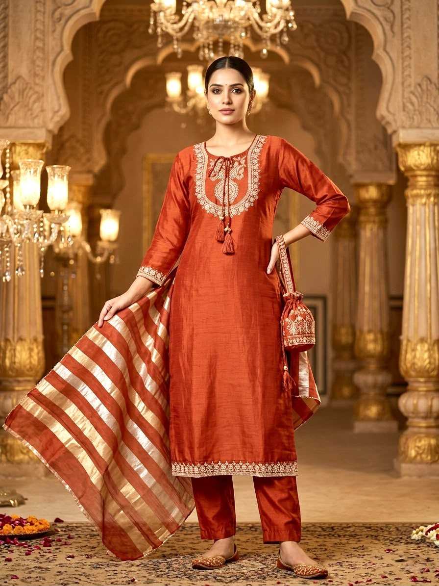 Vichitra Silk Embroidery Suit