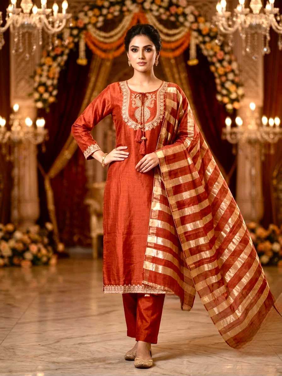 Vichitra Silk Embroidery Suit